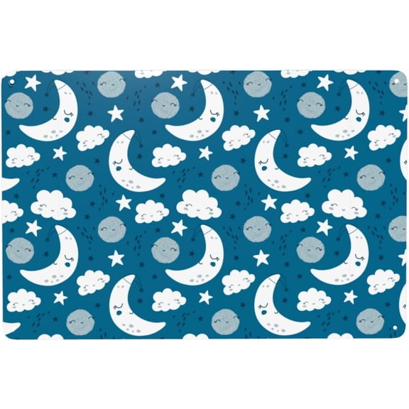 Vintage Metal Tin Wall Sign Moon Star Cloud Pattern 8x12 Inch Home Bar Kitchen Garage Decor