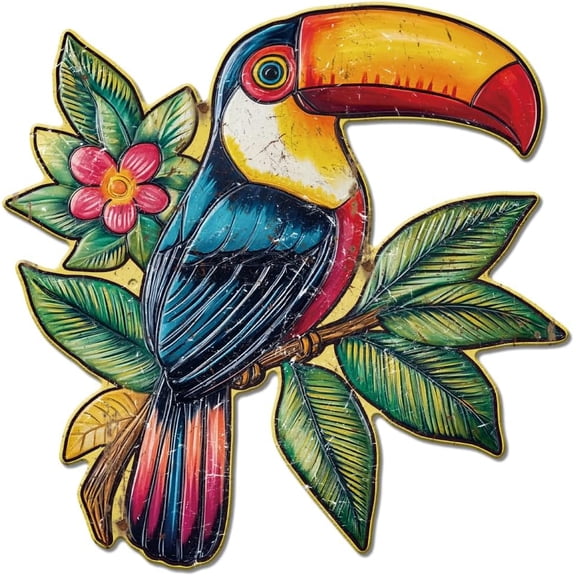 Vintage Metal Toucan Tin Sign Retro Tropical Bird Plaque Poster Metal Wall Decorative Tin Signs for Home Room Office