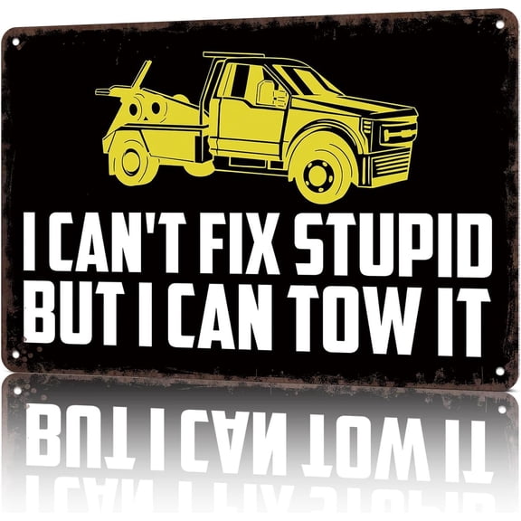 Vintage Metal Tow Truck Driver Funny Tin Sign Wall Art for Home Office Bedroom Decor, 8 x 12 Inch