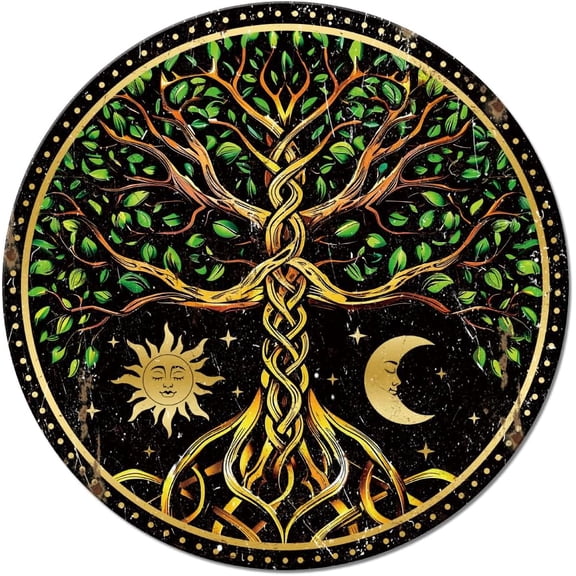 Vintage Metal Tree of Life Tin Sign Retro Sun and Moon Tree Plaque Poster Metal Wall Decorative Tin Signs for DIY Home Bedroom Living Room Office Garden Decoration