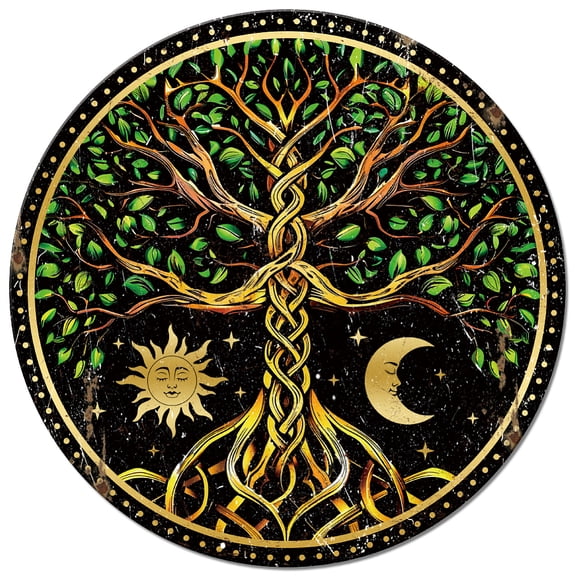 Vintage Metal Tree of Life Tin Sign Retro Sun and Moon Tree Plaque Poster Metal Wall Decorative Tin Signs for Home Bedroom Living Room