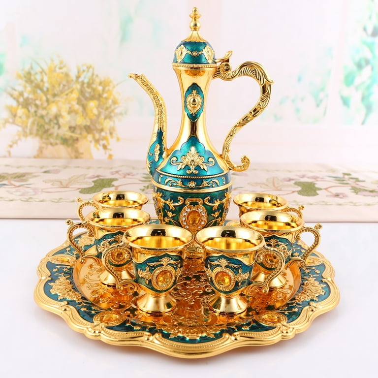 Vintage Metal Turkish Coffee Pot Set European Style Tea Set 6 Luxury Coffee Cups Craft Tea Tray And Teapot For Serving Tea Coffee Cappuccino Walmart