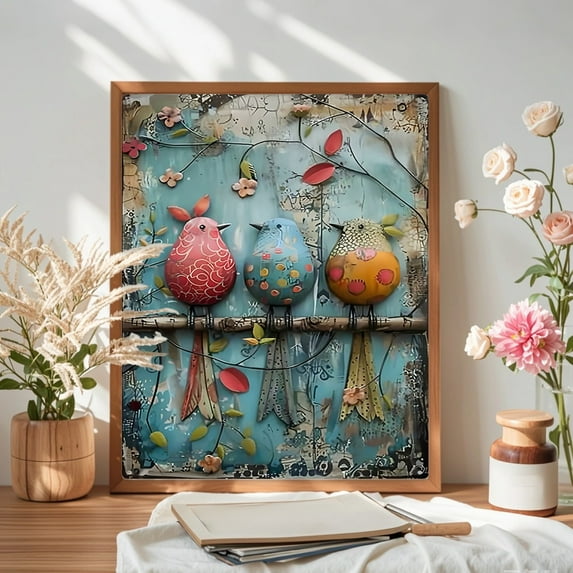 Vintage Metal Wall Art Decor,Rustic Iron Sheet Painting for Living Room,Waterproof Sun Resistant Indoor Outdoor Hanging Sign,11.8x7.9 inch,Handmade Floral Design,Housewarming Gift for Home Office