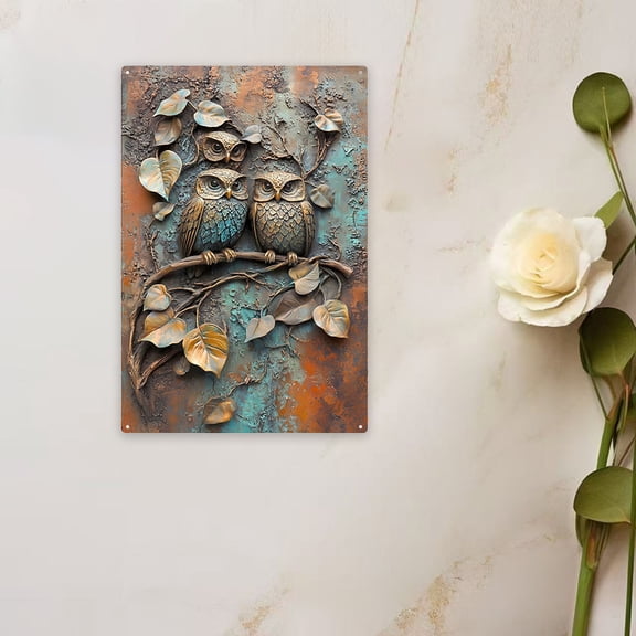 Vintage Metal Wall Art Decor, Rustic Iron Wall Sculpture for Indoor Outdoor Garden Patio Wall Hanging Decoration, Handcrafted Ornament for Living Room Bedroom Office