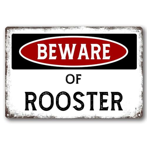 Vintage Metal Wall Art,Rooster Caution Sign,Retro Tin Sign Decor,Suitable for home decoration,living room,dining room,bedroom and other spaces-8×12 INCH