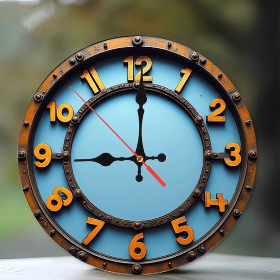 Vintage Metal Wall Clock Large Round Clock 10-Inch Silent Wooden Wall Clock, Battery Operated (AA Batteries Not Included), Artistic Home Decor