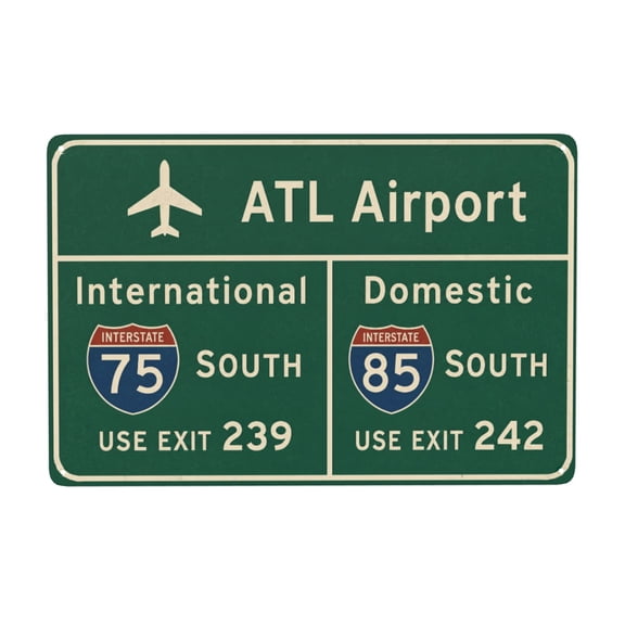 Vintage Metal Wall Decor Sign 8x12 Inch - ATL Airport Interstate 75 & 85 Highway Design, Rustic Indoor/Outdoor Home Decor with Pre-Drilled Holes, Easy Hanging, Weather Resistant Finish