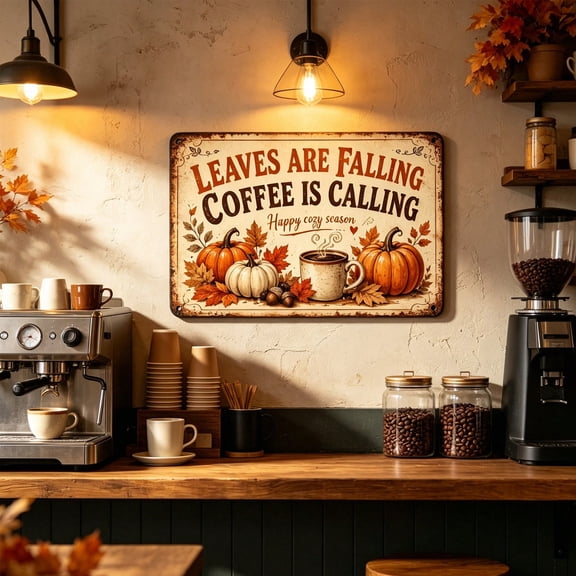 Vintage Metal Wall Sign, Fall Pumpkin Autumn Quote Wall Art, Rustic Farmhouse Kitchen Coffee Bar Decor, 812 Inch