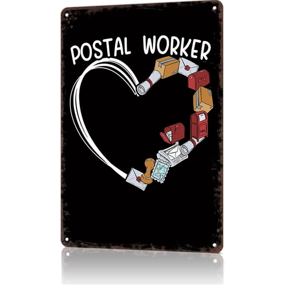 Vintage Metal Wall Sign Postal Worker Poster Home Office Man Cave Decor 8 x 12 Inch