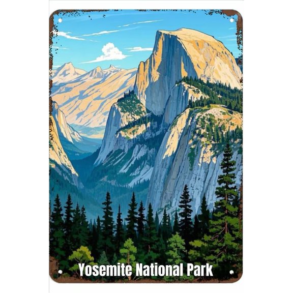 Vintage Metal Wall Sign Retro Yosemite Mountain Landscape Tin Decor 8x12 Inch for Home Coffee Bar