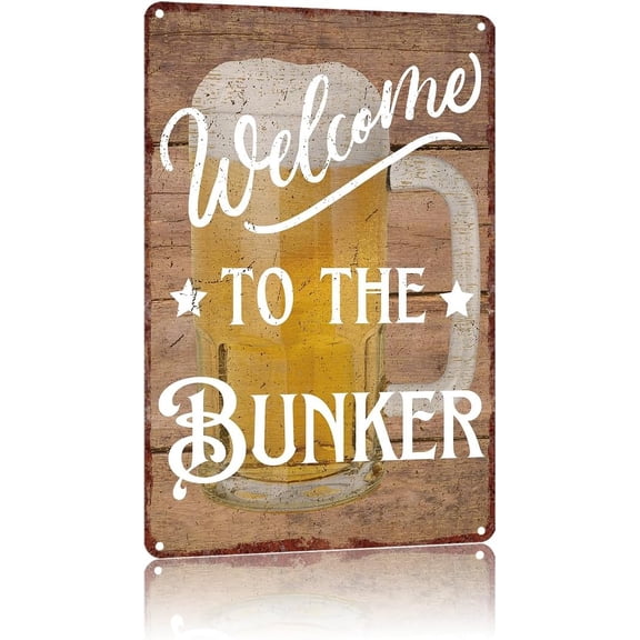 Vintage Metal Welcome to the Bunker Sign, Retro Aluminum Tin Wall Decor for Kitchen Office Home Bar Cafe, 8 x 12 Inch