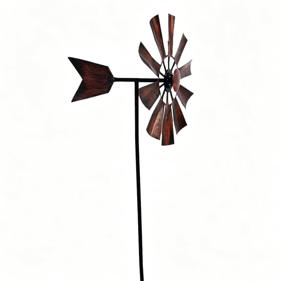 Vintage Metal Wind Spinner, Garden Stake Windmill Sculpture Ornament, Wind Powered Art Decor, Outdoor Patio Yard Lawn Pathway Landscape Decoration
