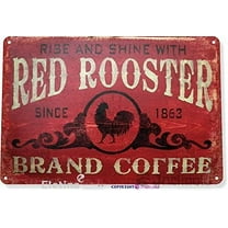Wall Tin Sign Coffee Red Rooster Metal Decor Art Kitchen Store Bar Tin Sign 8x12 Aluminum Plate