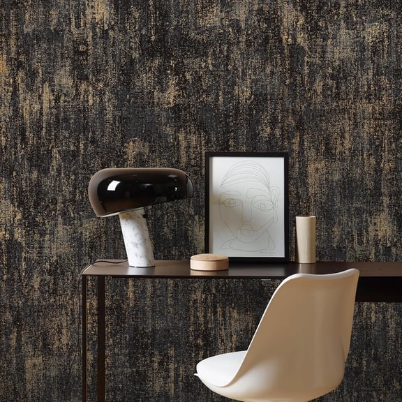 Vintage Metallic Peel and Stick Wallpaper Industrial Metallic Concrete Wall Paper Modern Stick on Wallpaper Self Adhesive Contact Paper(17.3" x 400" Black Gold)
