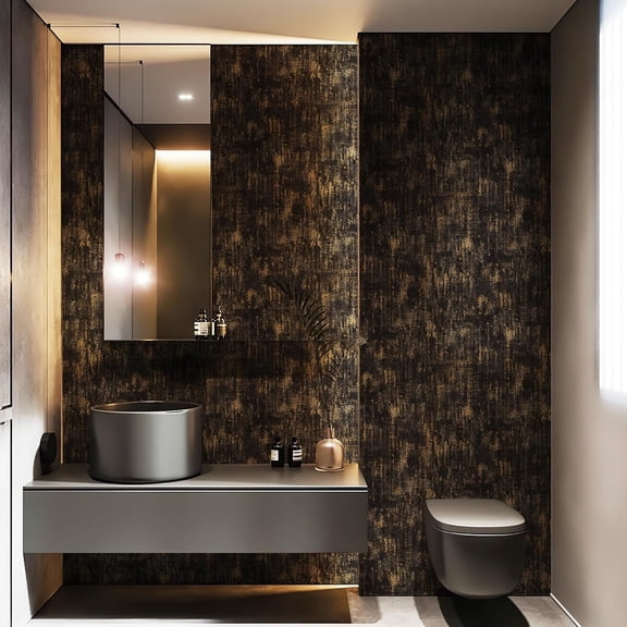 Vintage Metallic Peel and Stick Wallpaper Industrial Metallic Concrete Wall Paper Modern Stick on Wallpaper Self Adhesive Contact Paper(17.3" x 400" Black Gold)