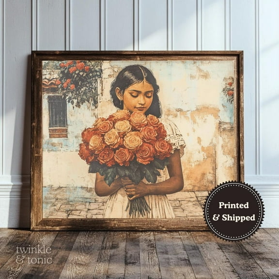 Vintage Mexican Art Rustic Southwest Poster Cultural Hispanic Floral Roses Print UNFRAMED Poster, 12x18