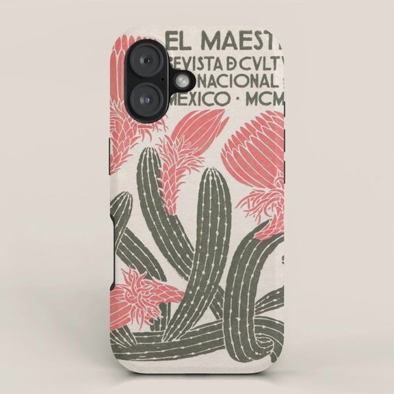 Vintage Mexican Cactus Botanical Tough iPhone Case, Polycarbonate Shell and TPU Liner