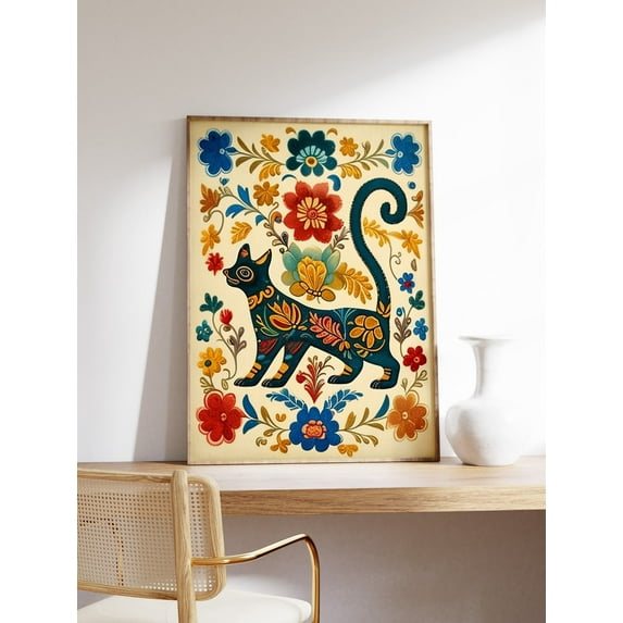 Vintage Mexican Cat Poster, Unframed Paper Poster 11x14in