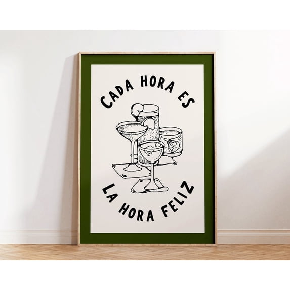 Vintage Mexican Cocktail Print Happy Hour Poster Bar Cart Print Mexico Print Spanish Decor Vintage Mexico Art 1 Print Wall Art, Modern Wall Decor, 16x24 UNFRAMED