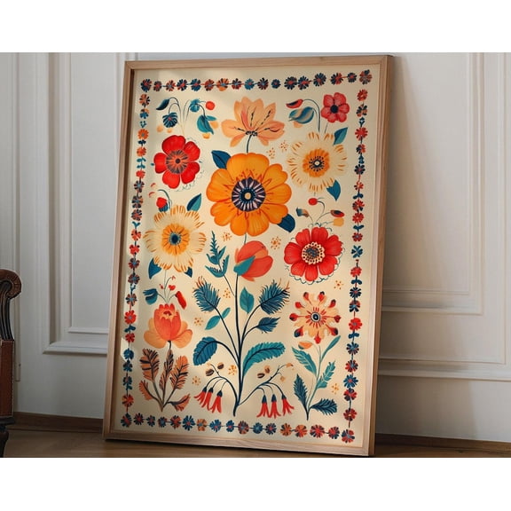 Vintage Mexican Poster wall art Print, Mexican Decor, Traditional Latin Decor, Floral Print, Botanical Wall Art, Latin Art Home Decor, 24x36 UNFRAMED
