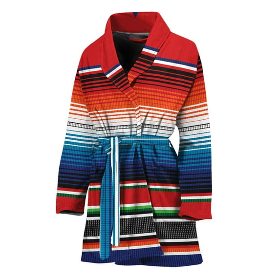 Vintage Mexican Serape Pattern Women Bathrobe One Size Univeral Fits, Mexico Mexican Fashion Lightweight Plush Fleece Long Robe For Women