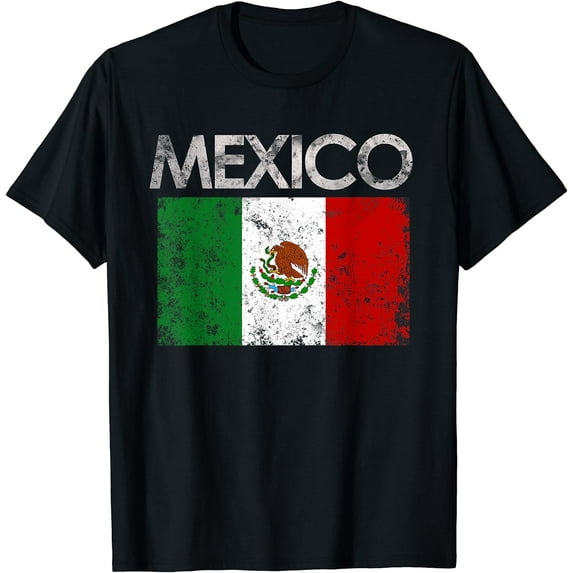 Vintage Mexico Mexican Flag Pride Gift T-Shirt Black Large
