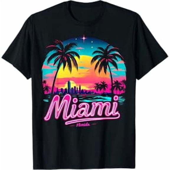 Vintage Miami Beach – Retro 305 Florida Sunset Graphic T-Shirt