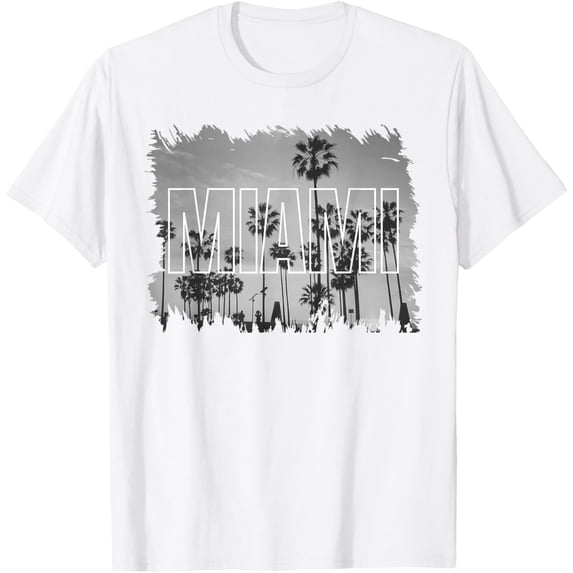 Vintage Miami Black And White Picture T-ShirtMen and women, White T-shirt, size: Extra large
