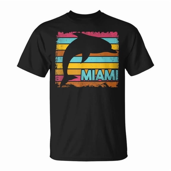 Vintage Miami Resident Dolphin Silhouette Souvenir T-Shirt Unisex Adult Cotton Comfortable Travel Lover Casual Tee, Size S, Color Black