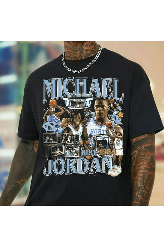 Vintage Michael Jordan UNC Shirt, Jordan North Carolina T-Shirt, Unisex Heavy Cotton Tee, MJ University Blue Tee, GOAT Jordan Graphic Tee SizeS