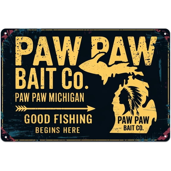 Vintage Michigan Fishing Metal Tin Sign 8 x 12 Wall Decor for Home Kitchen Bar Garage Cafe Dorm Bathroom