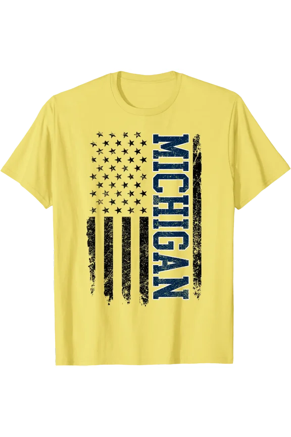 Vintage Michigan Look Maize Blue Men Retro Font Michigan Tee T-Shirt