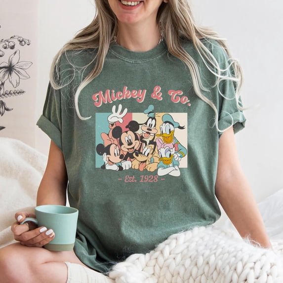 Vintage Mickey & Co 1928 Comfort Colors T-Shirt, Mickey And Friends, Vintage Disneyland, Disneyworld, Disney Family Shirt,Moss color,size 3XL