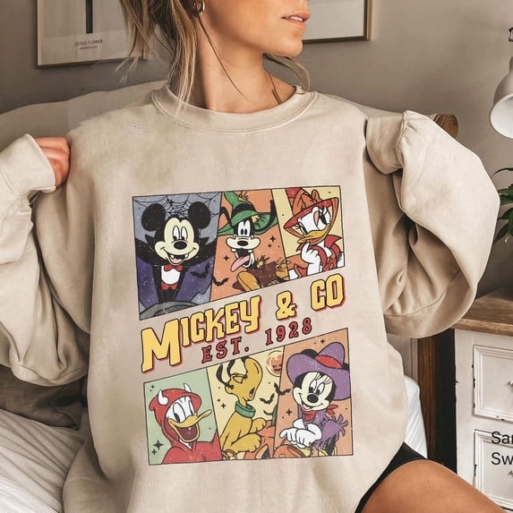 Vintage Mickey & Co 1928 Halloween Sweatshirt, Retro Mickey And Friends Halloween Sweatshirt, Disney Halloween Trip Sweatshirt, Disney Family Matching Shirts