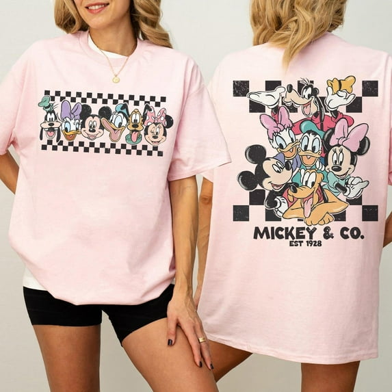 Vintage Mickey & Co Est 1928 Comfort Colors 2 Sided T-Shirt, Mickey And Friends, Disney Family Vacation Checkered Shirt, Disneyland