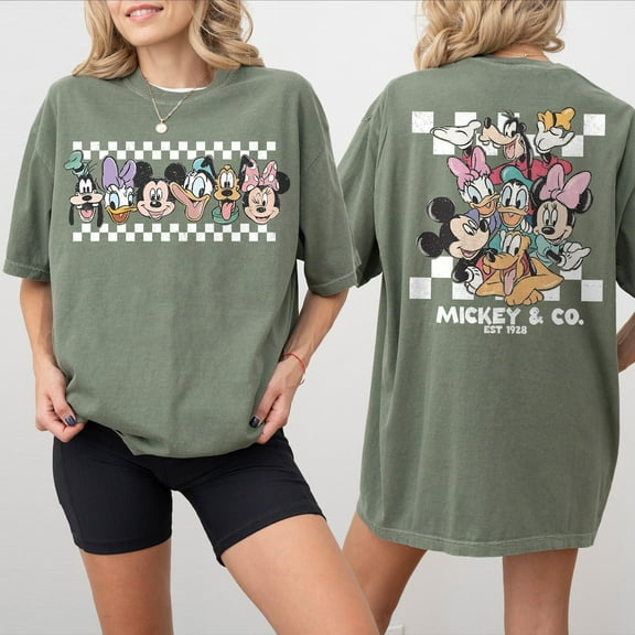 Vintage Mickey & Co Est 1928 Comfort Colors 2 Sided T-Shirt, Mickey And Friends, Disney Family Vacation Checkered Shirt, Disneyland