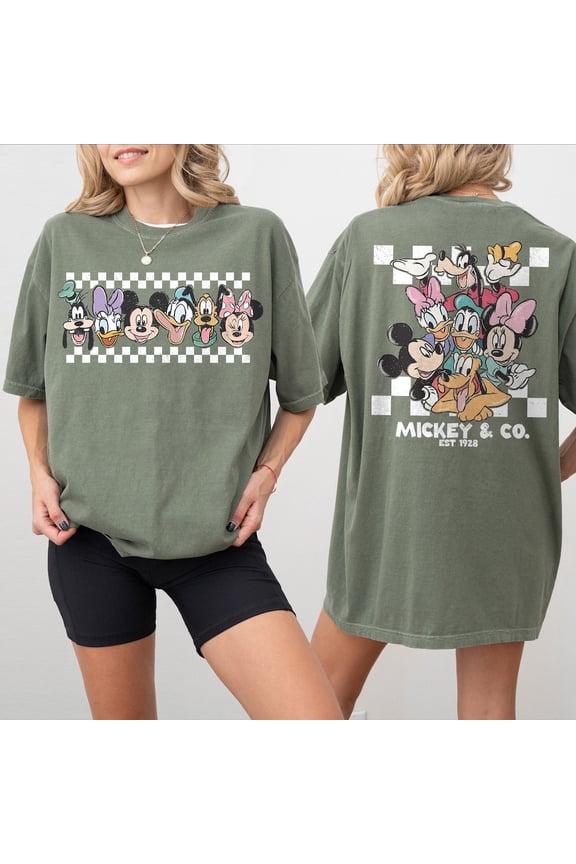 Vintage Mickey & Co Est 1928 Comfort Colors 2 Sided T-Shirt, Mickey And Friends, Disney Family Vacation Checkered Shirt, Disneyland