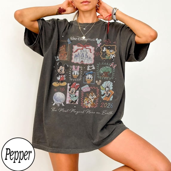 Vintage Mickey Disneyworld Comfort Colors T-Shirt, Retro Mickey And Friends Shirts, Vacation Tee,Pepper Color,Size L