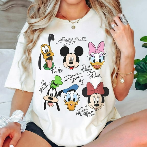 Vintage Mickey and Friends Signatures Shirt, Magical Sweatshirt, Disney Characters Tee, Disney Mouse Head Tee, Mickey & Co Gift, Disney Tee ,White Color,Size 2XL