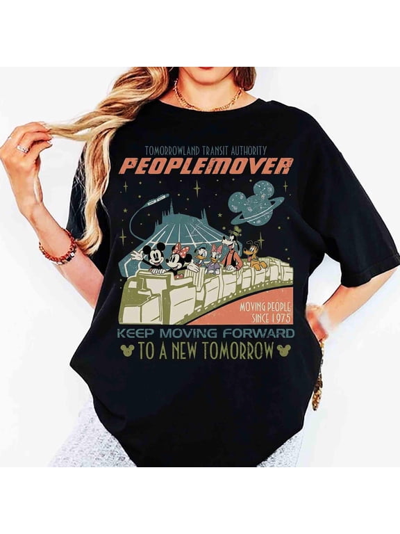 Vintage Mickey and Friends Space Mountain Comfort Colors T-Shirt, Tomorrowland Transit Authority People Mover Tee, Keep Moving Forward, WDW,Black Color,Size M