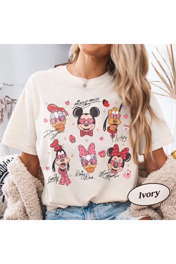 Vintage Mickey Friends Valentines Signature Disney Couple 2026 Girlfriend T-Shirt All size S-3XL