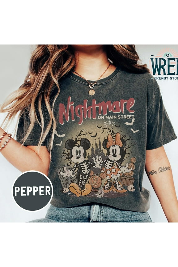 Vintage Mickey & Minnie Skeleton Nightmare On Main Street Shirts, Mickey Skeleton Shirts, Disney Trip Costume Party 2025 Shirts, S-5XL Shirt