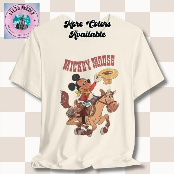Vintage Mickey Mouse Cowboy Unisex Tee, Retro Disney Shirt, Western Cartoon Graphic Top, Cowboy Theme Shirt, Horse Riding Mickey Tee