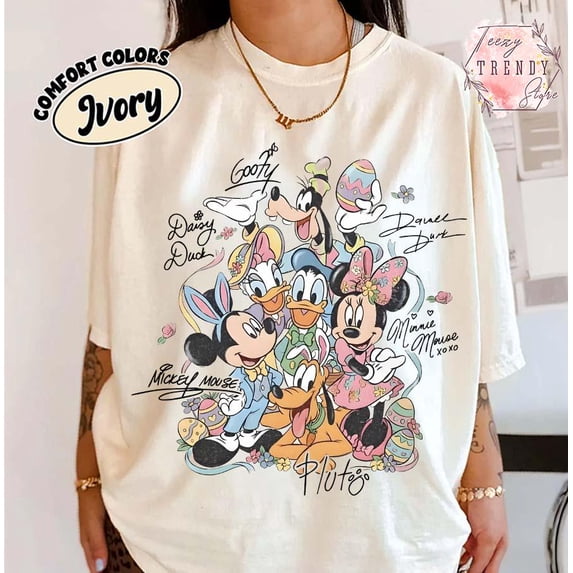 Vintage Mickey and Friends Disney Signatures Easter Shirt, Disney Family Trip 2026 Tee, Easter Gift Shirt, Disney Spring Floral Tee