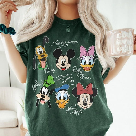 Vintage Mickey and Friends Signatures T-Shirt, Magical, Disney Characters, Disney Mouse Head, Mickey & Co Gift