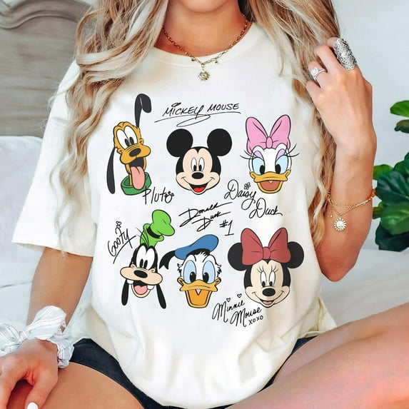 Vintage Mickey and Friends Signatures T-Shirt, Magical, Disney Characters, Disney Mouse Head, Mickey & Co Gift