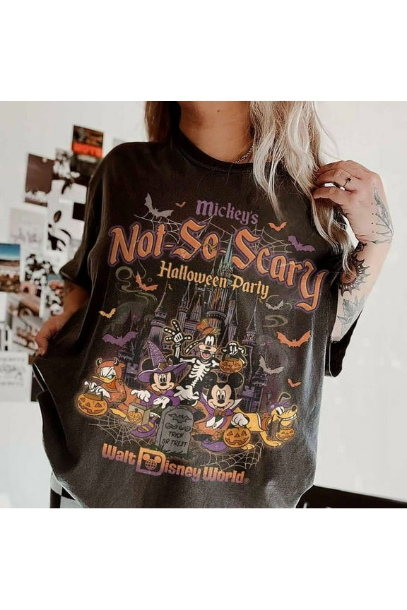 Vintage Mickey's Not So Scary Halloween Party 2025 All Characters Skeleton Shirt, Disney Halloween Shirt, 2025 Halloween Disney Family Shirt,Black Color,Size L