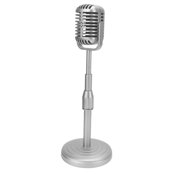 Vintage Microphone Model with Stable Base and Support Rod Retro Style Mic Prop Set for Photography (Silver)
