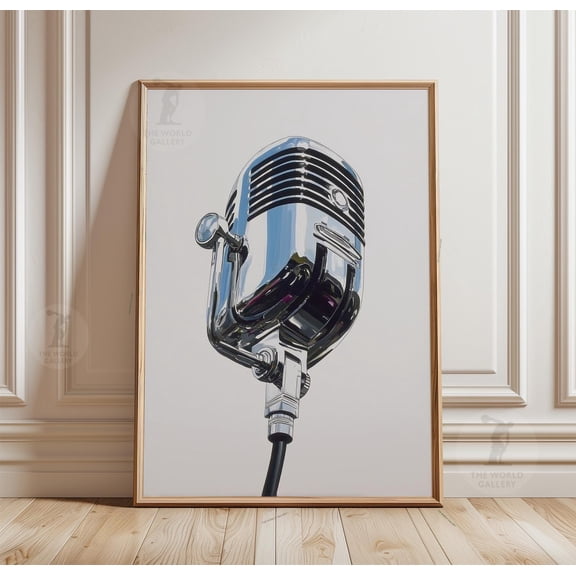 Vintage Microphone Poster, Retro Music Wall Art Print, Classic Studio Mic Decor, Poster Only
