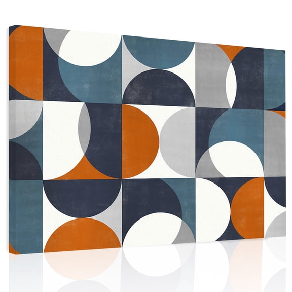 Vintage Mid-Century Canvas Print Wall Art, Modern Abstract Geometric Orange White Wall Decor Modern Artwork Paintings Pictures for Living Room Framed and Stretched Ready to Hang, 24" x 32"